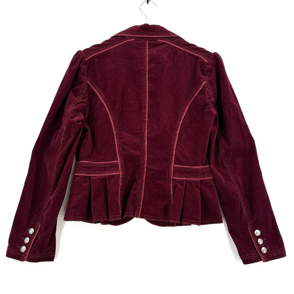 White House Black Market Corduroy Blazer Women 6 Burgundy Peplum Military Y2K - Picture 2 of 13